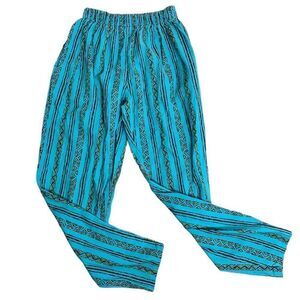 Vintage 80s Pull On Parachute Pants S Blue Geometric Surf Vaporwave Gym Beach